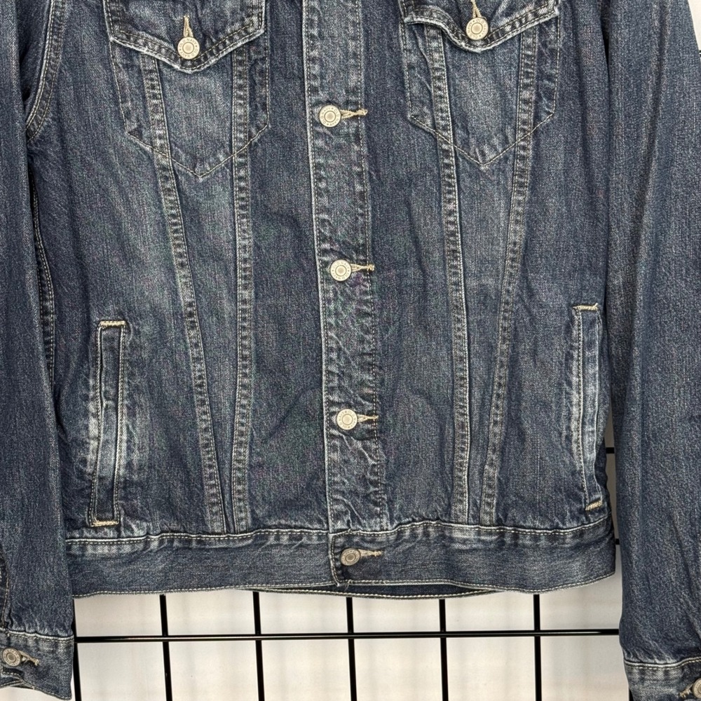 Old Navy Denim Trucker Jacket Womens Large Blue Workwear Streetwear Grunge Punk - Picture 10 of 11